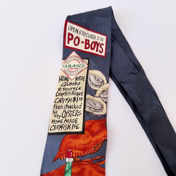 Men’s Tabasco Pepper Sauce Silk Necktie Crabs Oysters Crayfish Design - Picture 3 of 6
